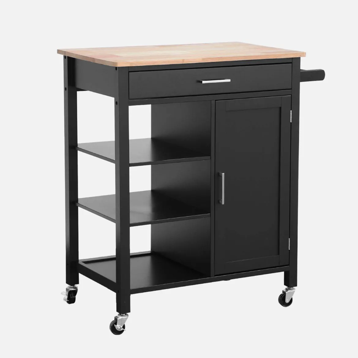 Carrello da cucina in legno di gomma con 5 ripiani, 74cm