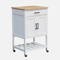 Carrello da cucina in legno di gomma con 2 ripiani, 56cm