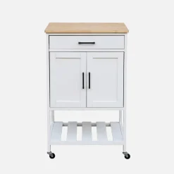 Carrello da cucina in legno di gomma con 2 ripiani, 56cm