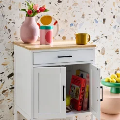 Carrello da cucina in legno di gomma con 2 ripiani, 56cm