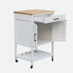 Carrello da cucina in legno di gomma con 2 ripiani, 56cm