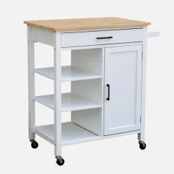 Carrello da cucina in legno di gomma con 5 ripiani, 74cm
