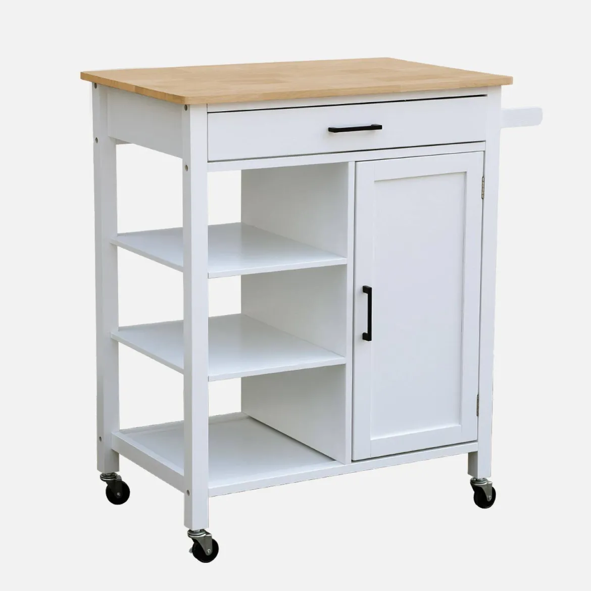 Carrello da cucina in legno di gomma con 5 ripiani, 74cm