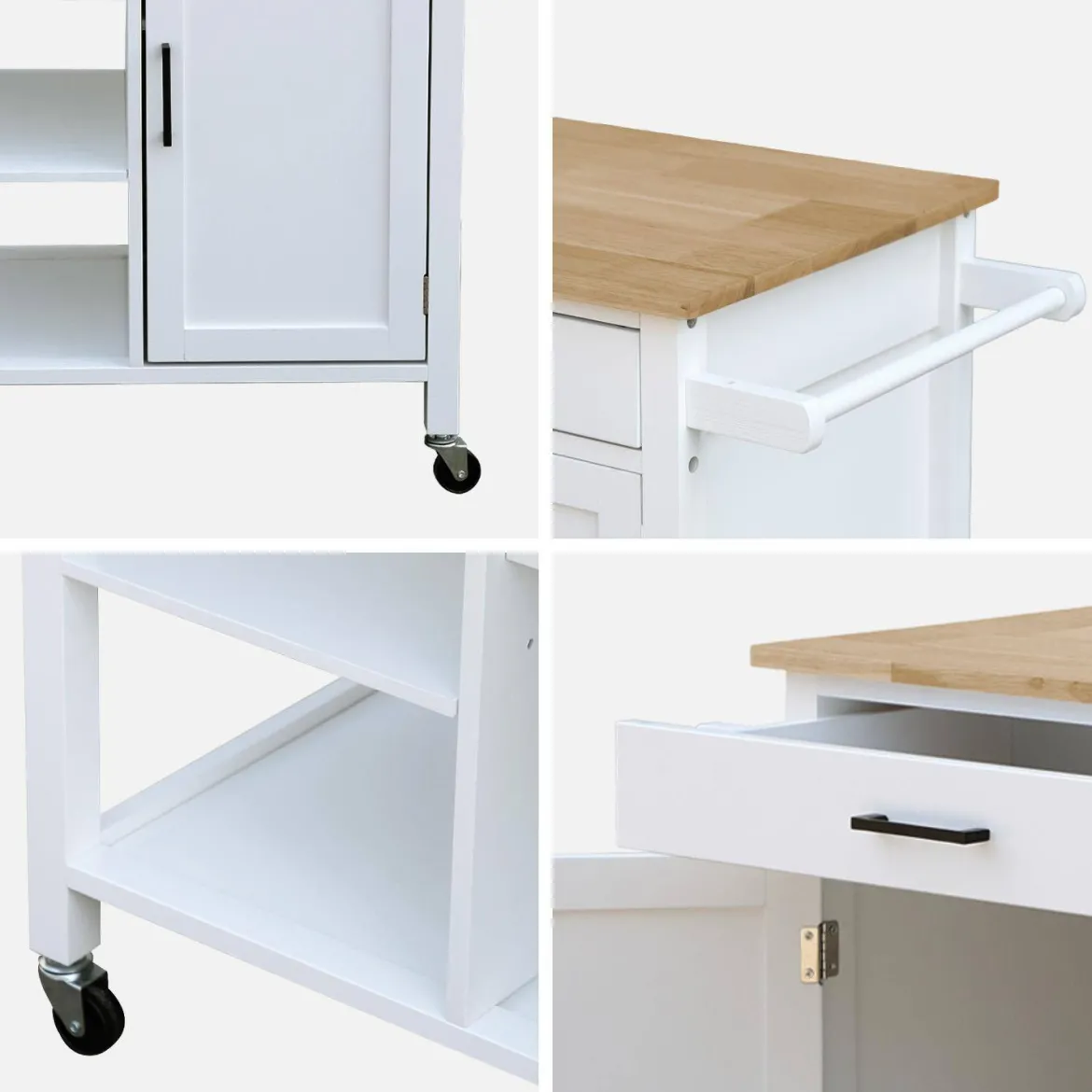 Carrello da cucina in legno di gomma con 5 ripiani, 74cm