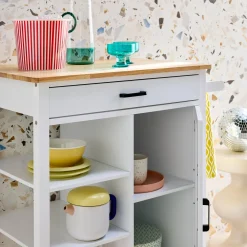 Carrello da cucina in legno di gomma con 5 ripiani, 74cm