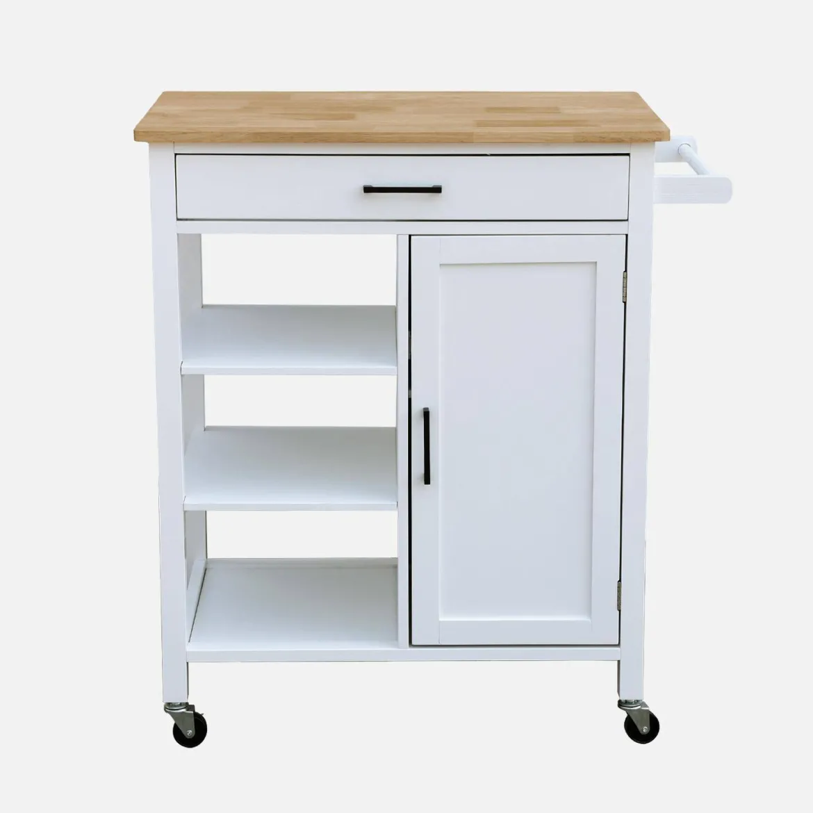 Carrello da cucina in legno di gomma con 5 ripiani, 74cm