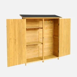 Casetta da giardino in legno d'abete e 4 vani portaoggetti, 140cm