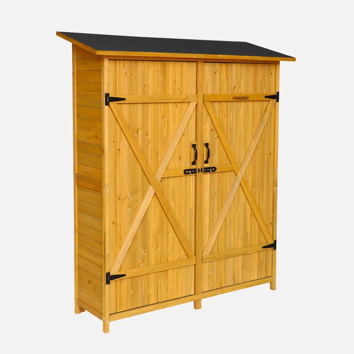 Casetta da giardino in legno d'abete e 4 vani portaoggetti, 140cm