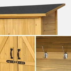 Casetta da giardino in legno d'abete e 4 vani portaoggetti, 140cm