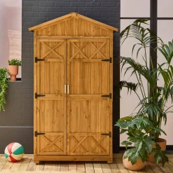 Casetta da giardino in legno d'abete e 6 vani portaoggetti, 105cm