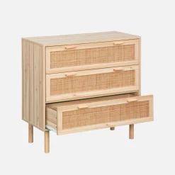 Cassettiera con effetto canna e legno a 3 cassetti