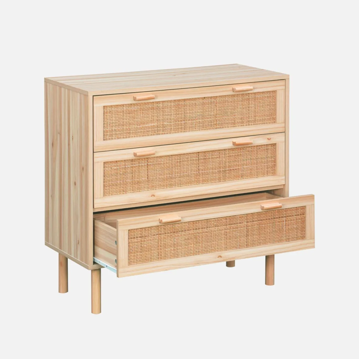 Cassettiera con effetto canna e legno a 3 cassetti