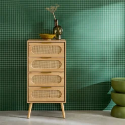 Cassettiera decorata legno con 4 cassetti