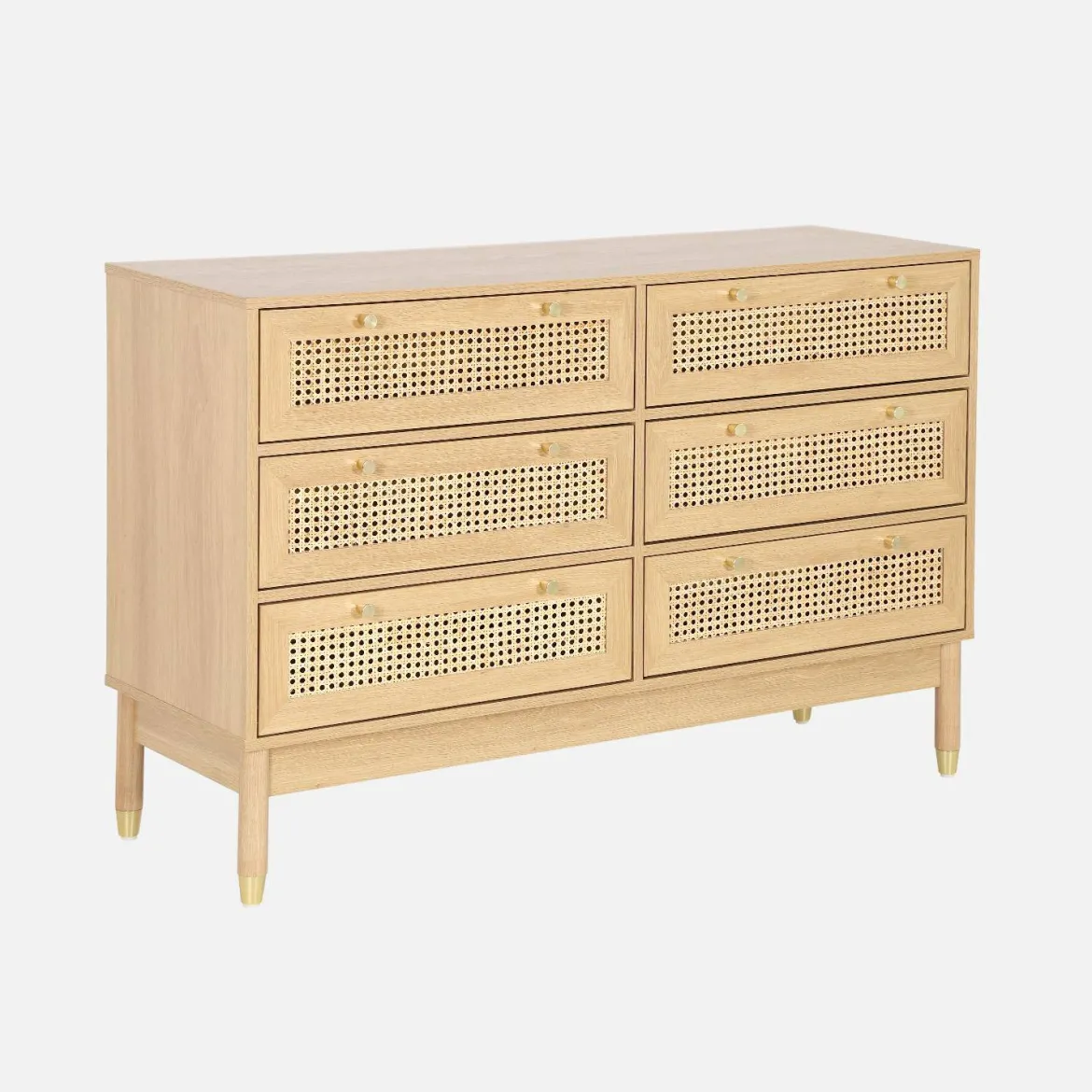 Cassettiera decorativa legno e rattan 6 cassetti