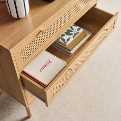 Cassettiera decorazione legno e cannage 3 cassetti