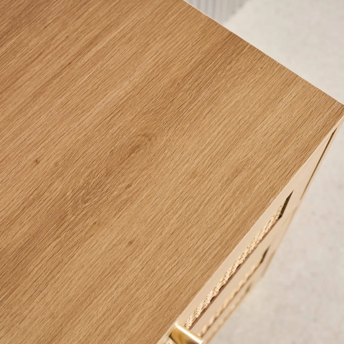 Cassettiera decorazione legno e cannage 3 cassetti