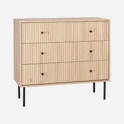Cassettiera, decoro in legno scanalato, 3 cassetti
