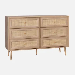 Cassettiera effetto legno e canna a 6 cassetti
