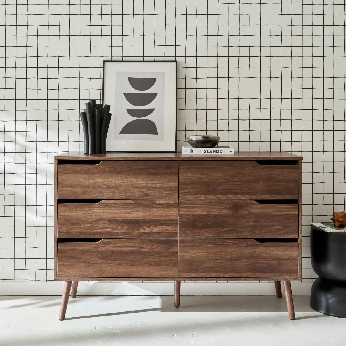 Cassettiera effetto legno, 6 cassetti