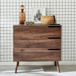 Cassettiera effetto legno di noce, 3 cassetti