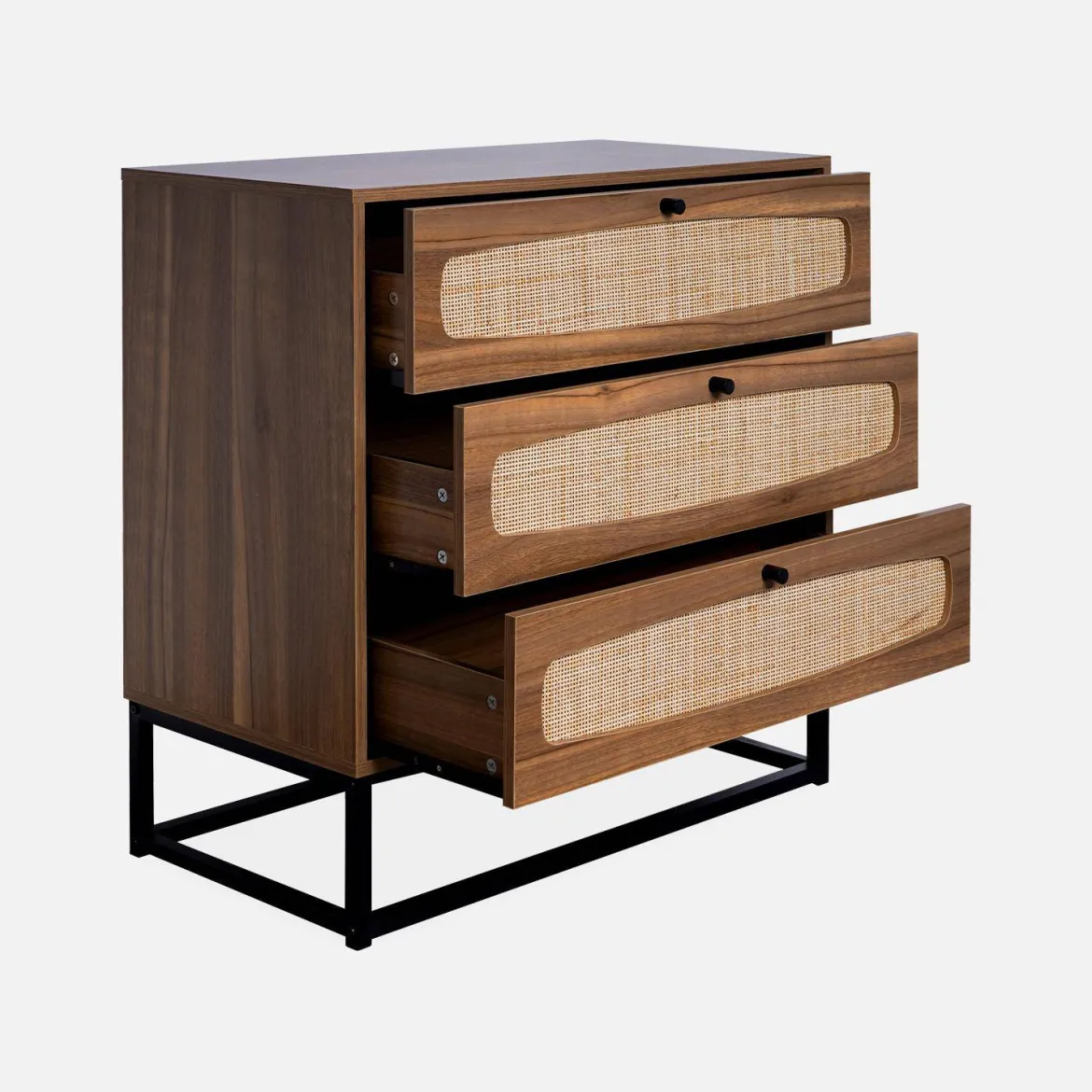 Cassettiera effetto legno e canna, 3 cassetti