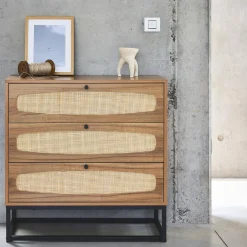 Cassettiera effetto legno e canna, 3 cassetti