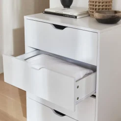 Cassettiera effetto legno con gambe in legno 4 cassetti