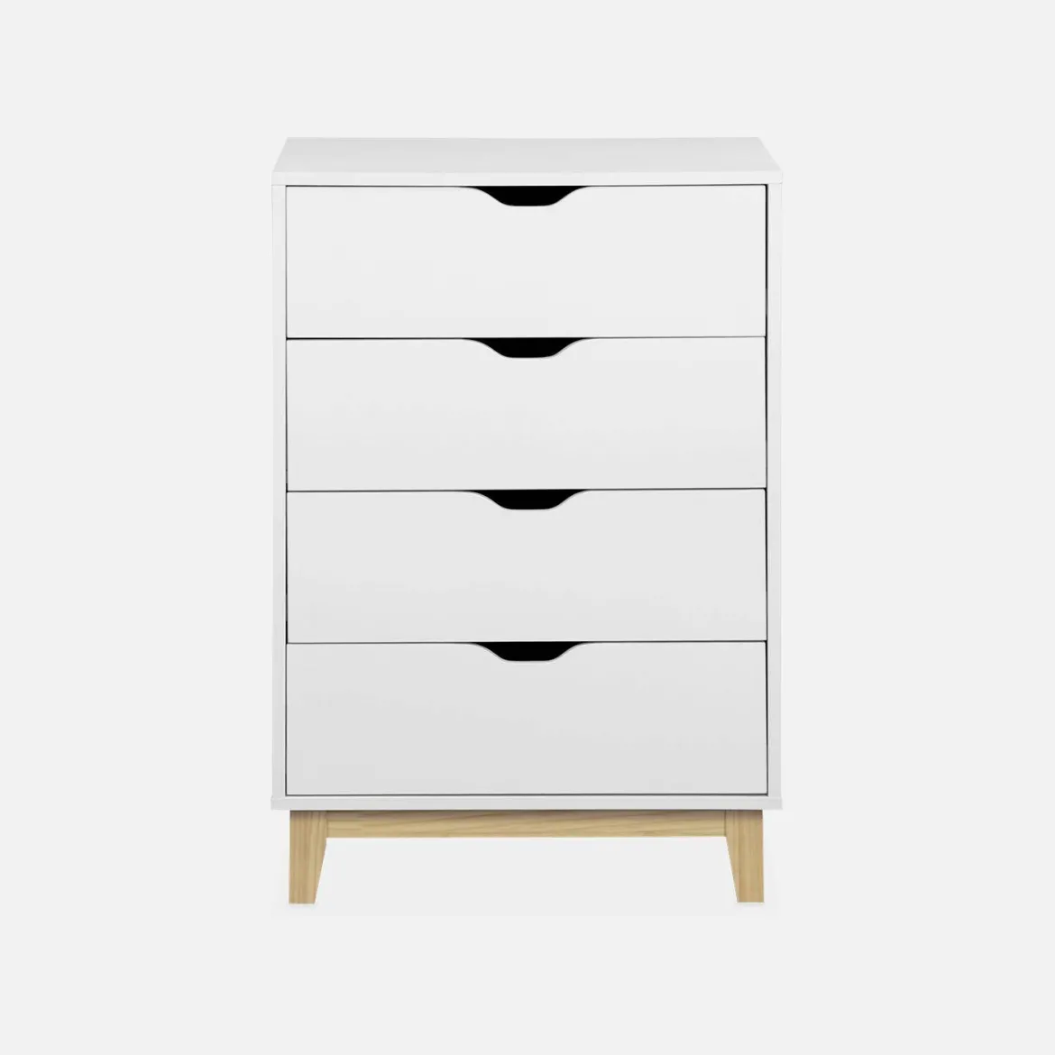 Cassettiera effetto legno con gambe in legno 4 cassetti