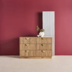 Cassettiera effetto legno di mango scanalata 6 cassetti