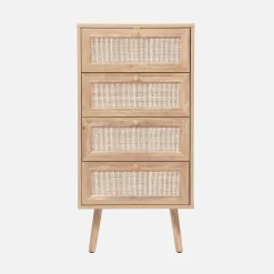 Cassettiera effetto legno e canna da zucchero a 4 cassetti