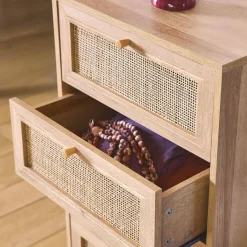 Cassettiera effetto legno e canna da zucchero a 4 cassetti