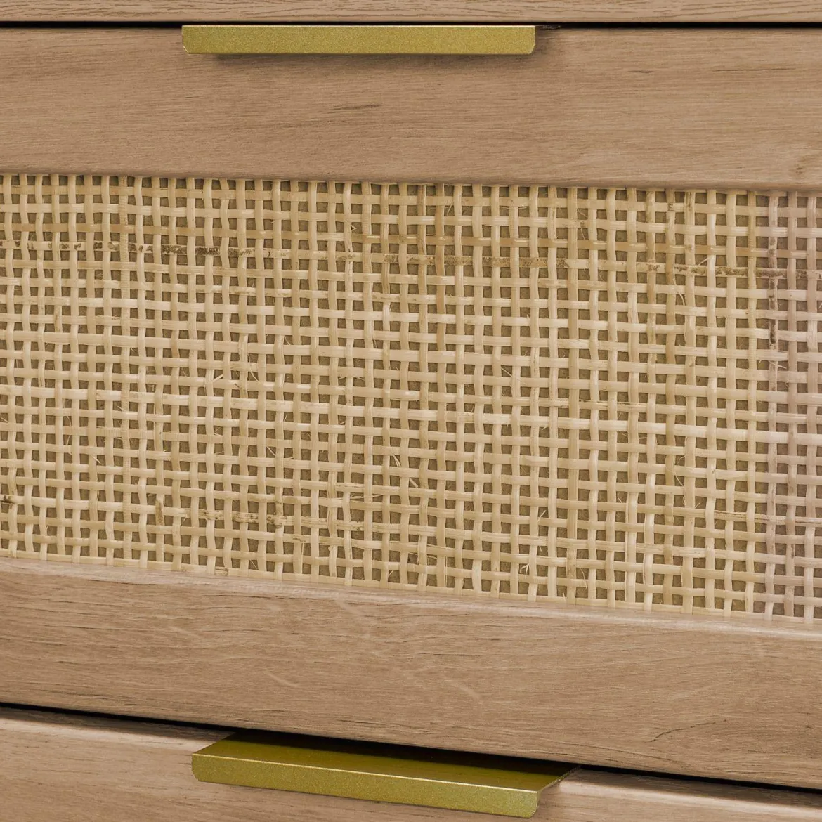 Cassettiera in legno e canna arrotondata, 6 cassetti
