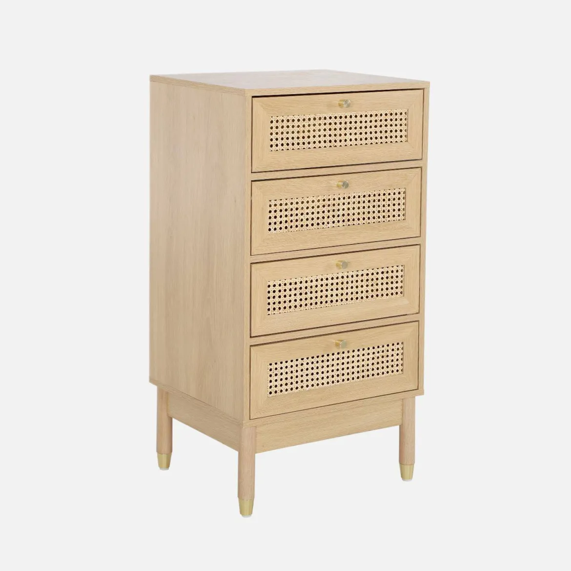 Cassettiera in legno e canna con 4 cassetti