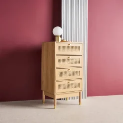 Cassettiera in legno e canna con 4 cassetti