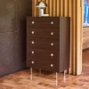 Cassettiera vintage decorata in legno e acciaio inossidabile, 5 cassetti