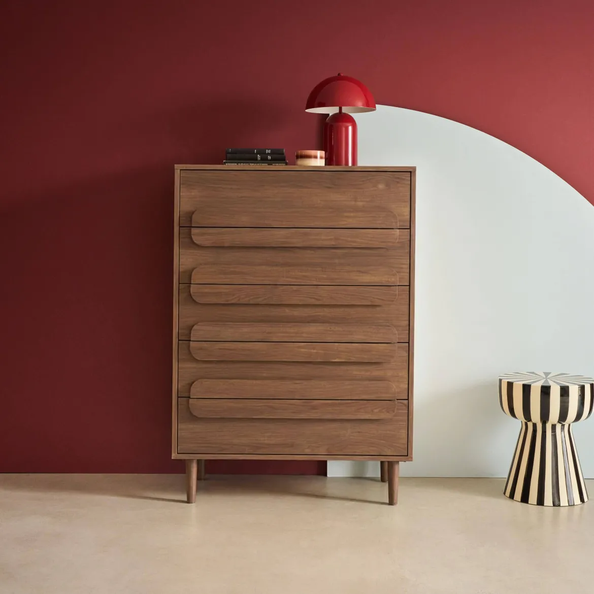 Cassettiera vintage effetto legno 5 cassetti