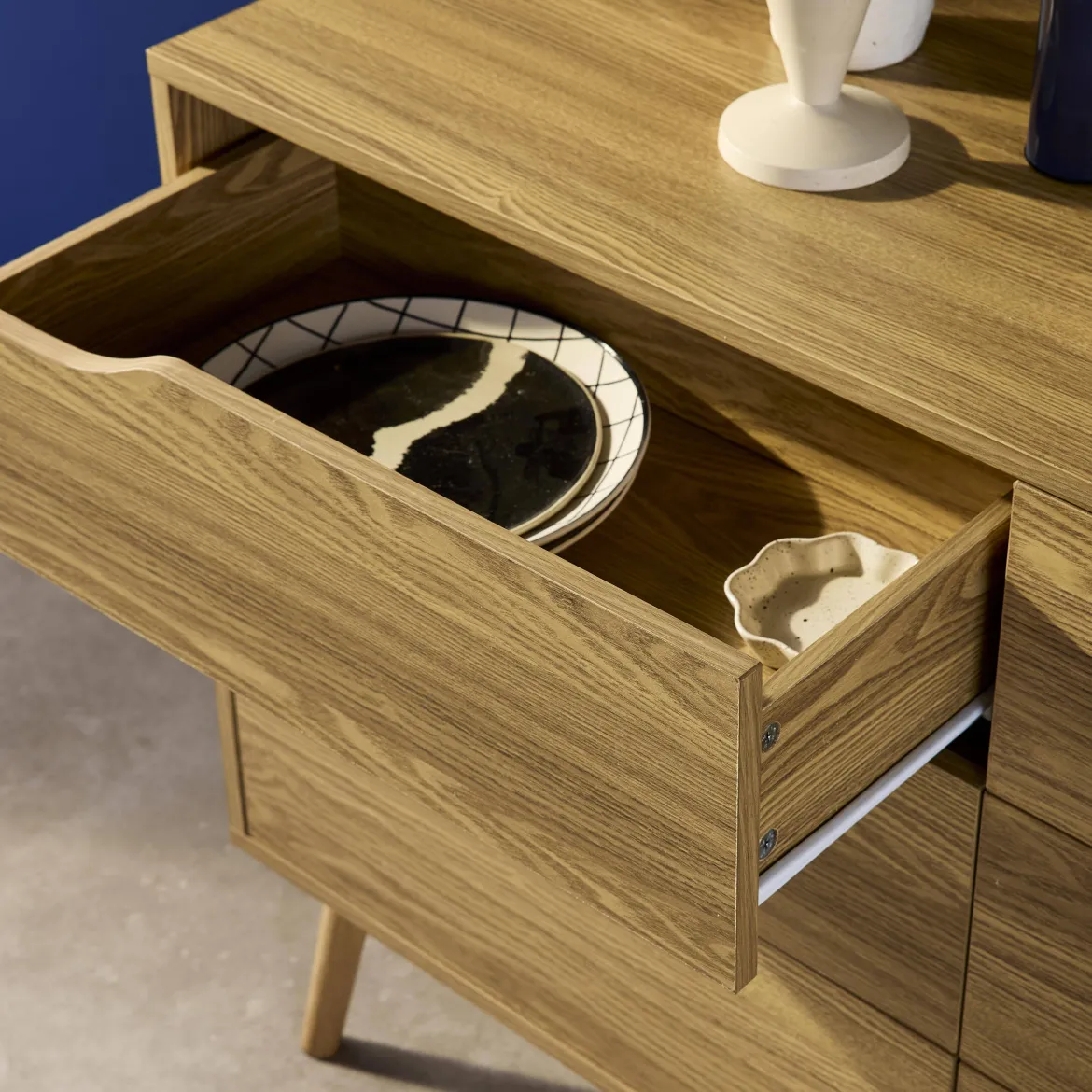 Cassettiera effetto legno, 6 cassetti