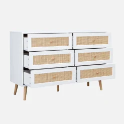 Cassettiera effetto legno e canna a 6 cassetti