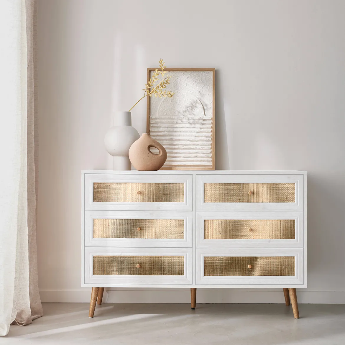 Cassettiera effetto legno e canna a 6 cassetti