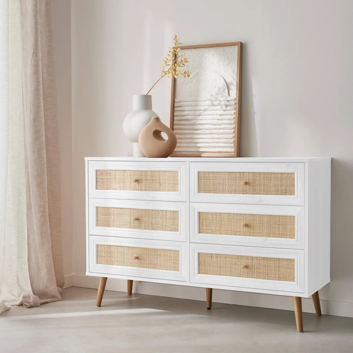 Cassettiera effetto legno e canna a 6 cassetti