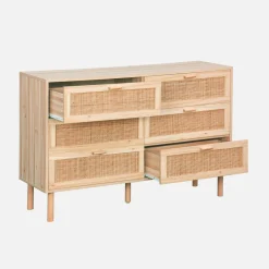 Cassettone con effetto canna e legno a 6 cassetti