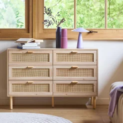 Cassettone con effetto canna e legno a 6 cassetti