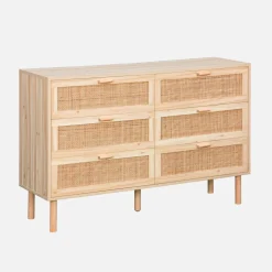 Cassettone con effetto canna e legno a 6 cassetti