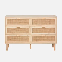 Cassettone con effetto canna e legno a 6 cassetti