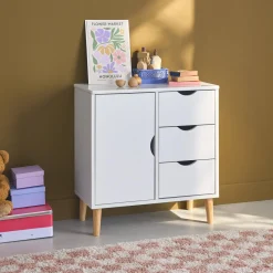 Cassettone per bambini, 1 anta e 3 cassetti