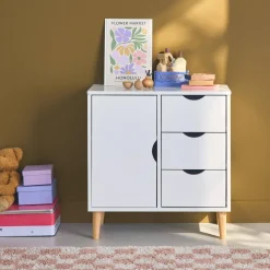Cassettone per bambini, 1 anta e 3 cassetti