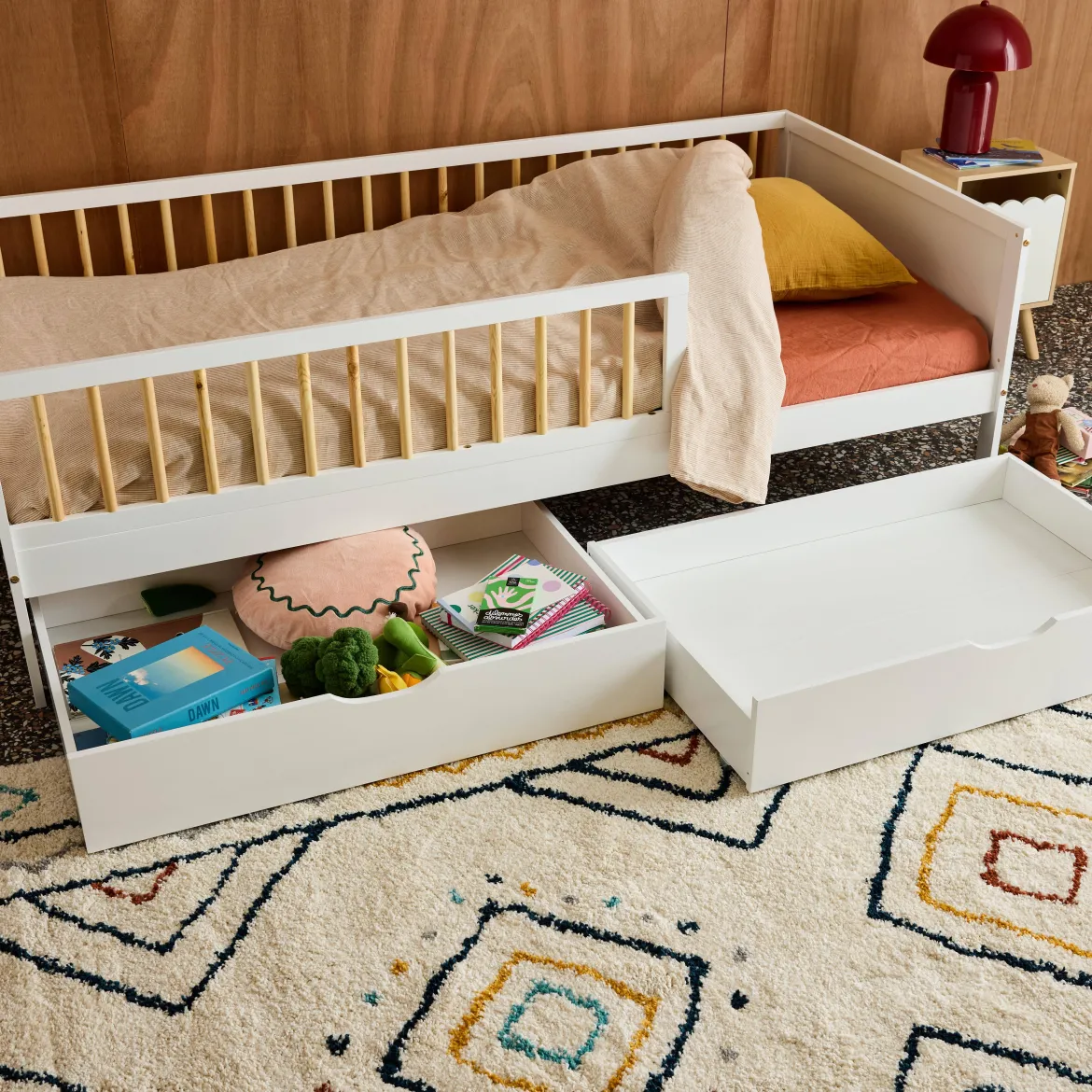 Cassettone letto per bambini Roya in legno di pino, set da 2