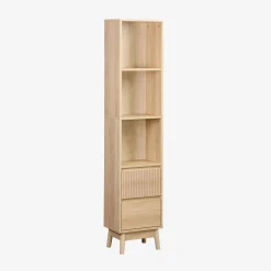 Colonna di stoccaggio decorativa in legno con 3 ripiani e 2 cassetti