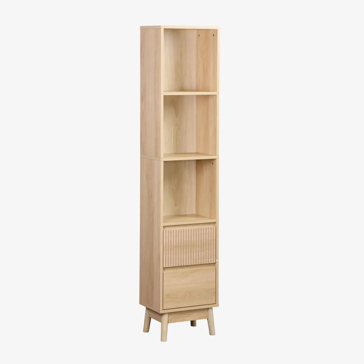 Colonna di stoccaggio decorativa in legno con 3 ripiani e 2 cassetti
