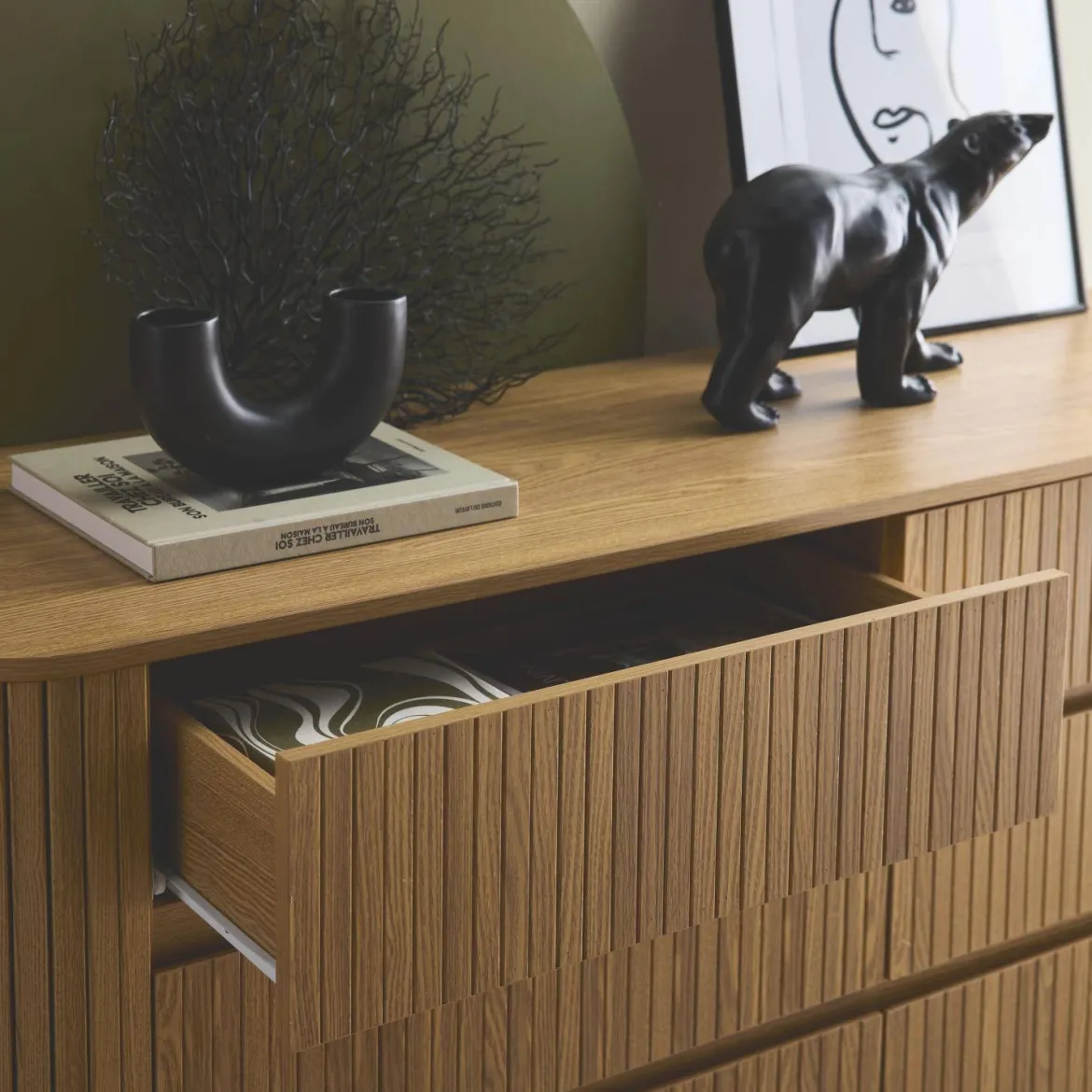 Comò decorazione striato 6 cassetti